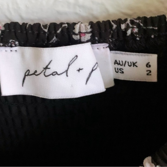 PETAL + PUP BONITA SHIRRED FRILL LONG SLEEVE BODYCON MIDI DRESS BLACK FLORAL 2 - Picture 3 of 4